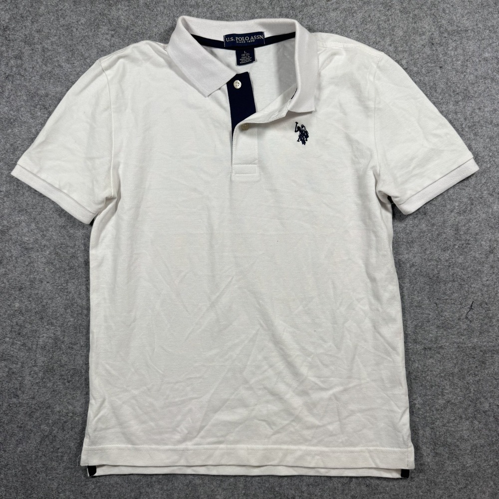 U.S. Polo Assn. Classic Polo Shirt Large (10-12) White Pique Cotton Logo